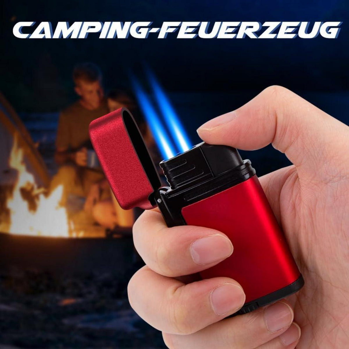 LcFun Sturmfeuerzeug Jetflamme Nachfüllbar ohne Gas Schwarz Rot 2er Set