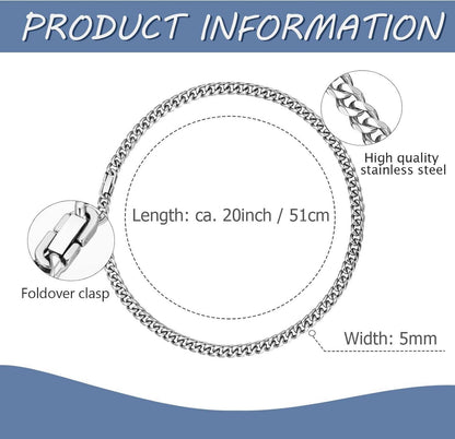 Edelstahl Silber Panzerkette Cuban Link 5/6mm für Männer Frauen Länge