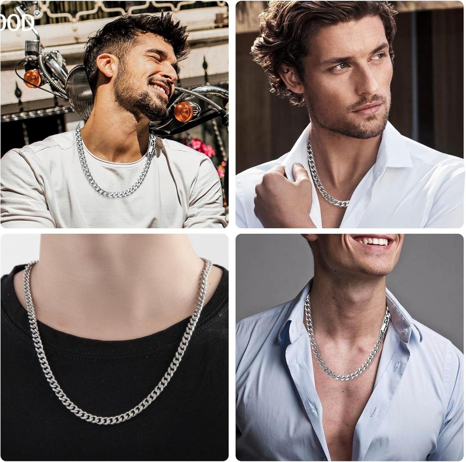 LOCCY 5/6mm Edelstahl Silber Kubanische Halskette 56cm Hip-Hop Kette