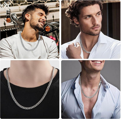 LOCCY 5/6mm Edelstahl Silber Kubanische Halskette 56cm Hip-Hop Kette