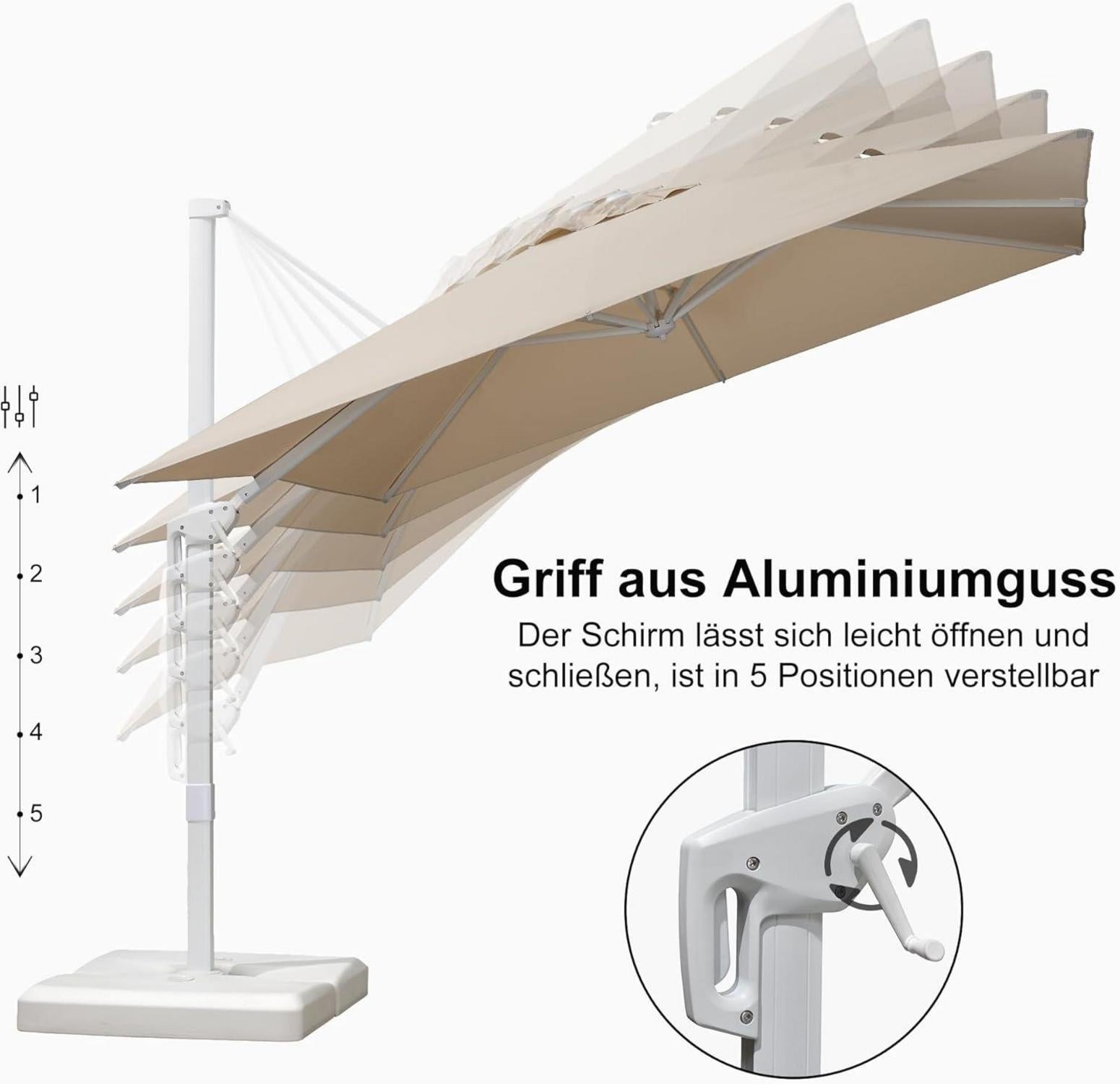 Ampelschirm 270x270 cm Sonnenschirm Kurbel 360° Drehbar Weiß Beige