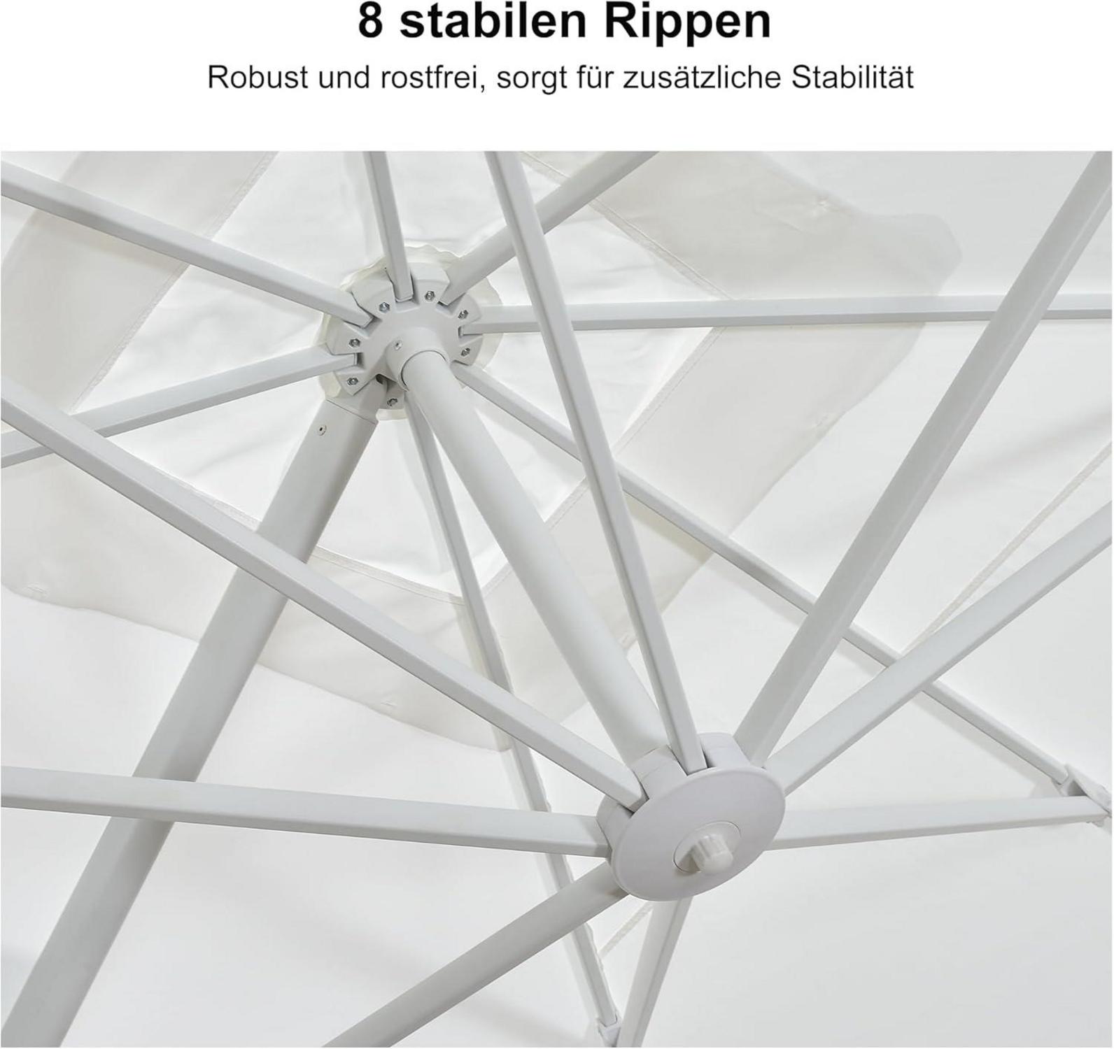 XL Ampelschirm Rechteckig 300x400 cm Weiß Kurbel Aluminium Stabil UV-Geschützt