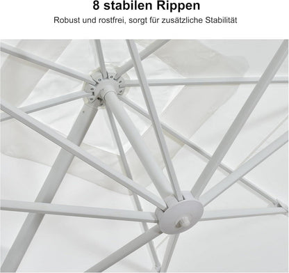 XL Ampelschirm Rechteckig 300x400 cm Weiß Kurbel Aluminium Stabil UV-Geschützt