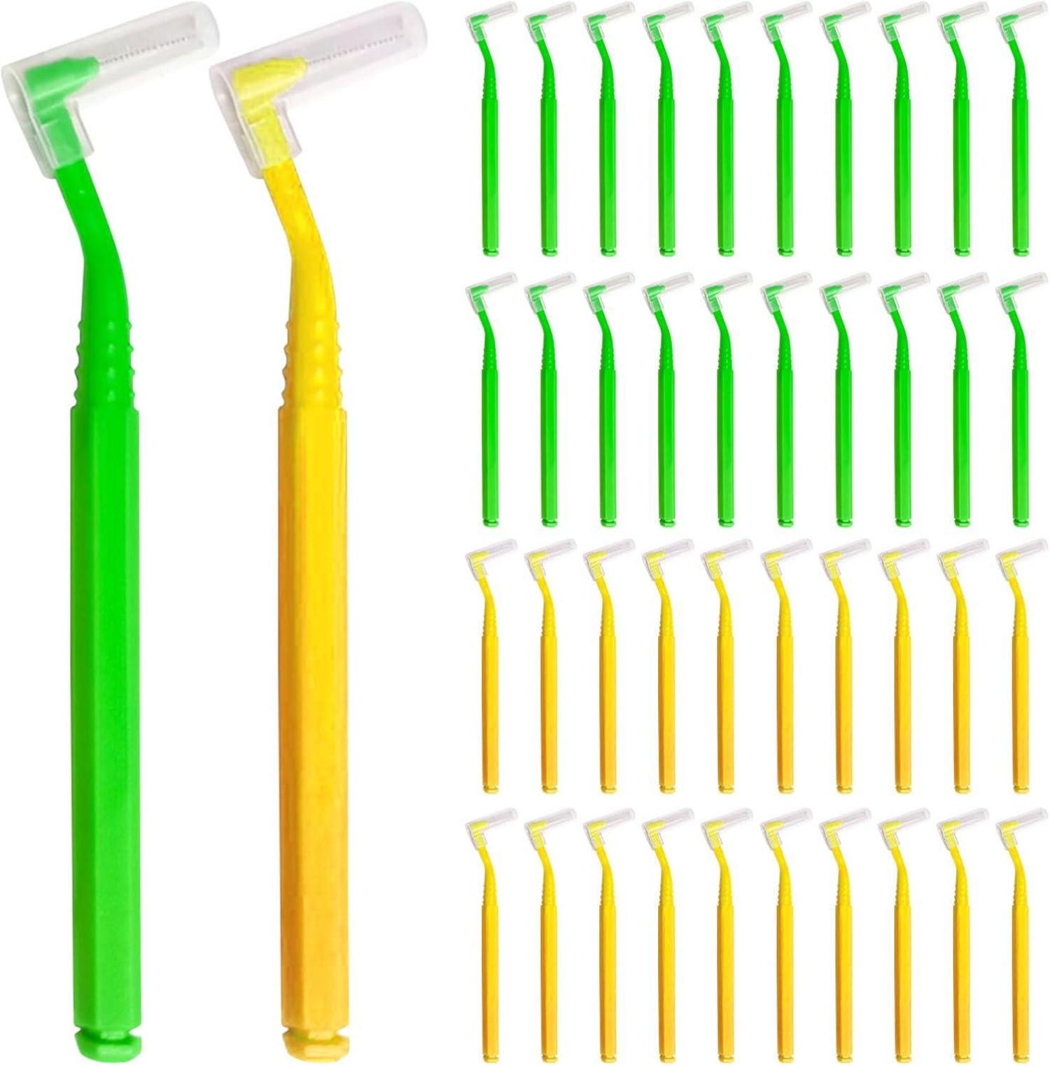 40 L-förmige Interdentalbürsten für Zahnreinigung - Gelb Grün