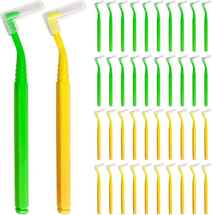 40 L-förmige Interdentalbürsten für Zahnreinigung - Gelb Grün