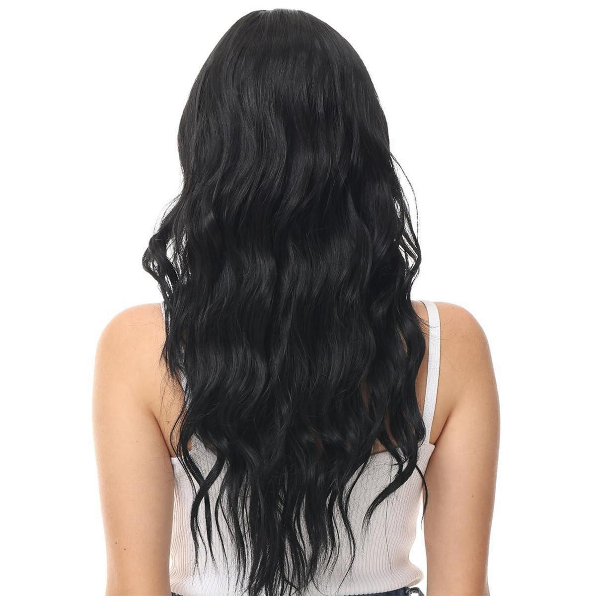 Schwarze Lockenperücke 65cm – Synthetisch, Spitze vorne