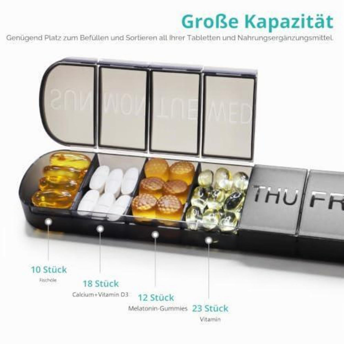 Tablettenbox 7 Tage XL – Medikamentenbox für Morgens & Abends