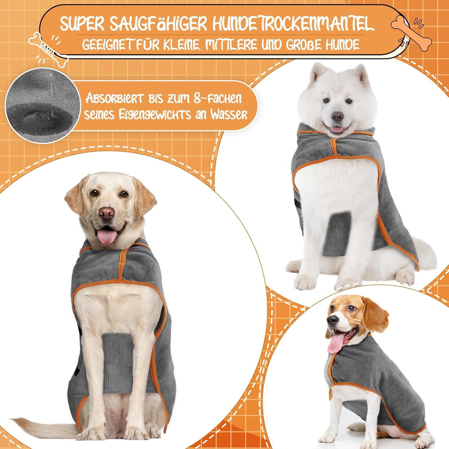 Hundebademantel Mikrofaser Saugfähig Trocknend Verstellbar Bademantel
