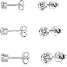 925 Sterling Silber Ohrstecker Set Damen, Zirkonia, 2/3/4mm