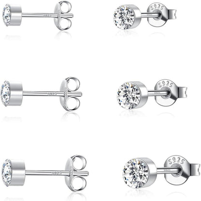 925 Sterling Silber Ohrstecker Set Damen, Zirkonia, 2/3/4mm