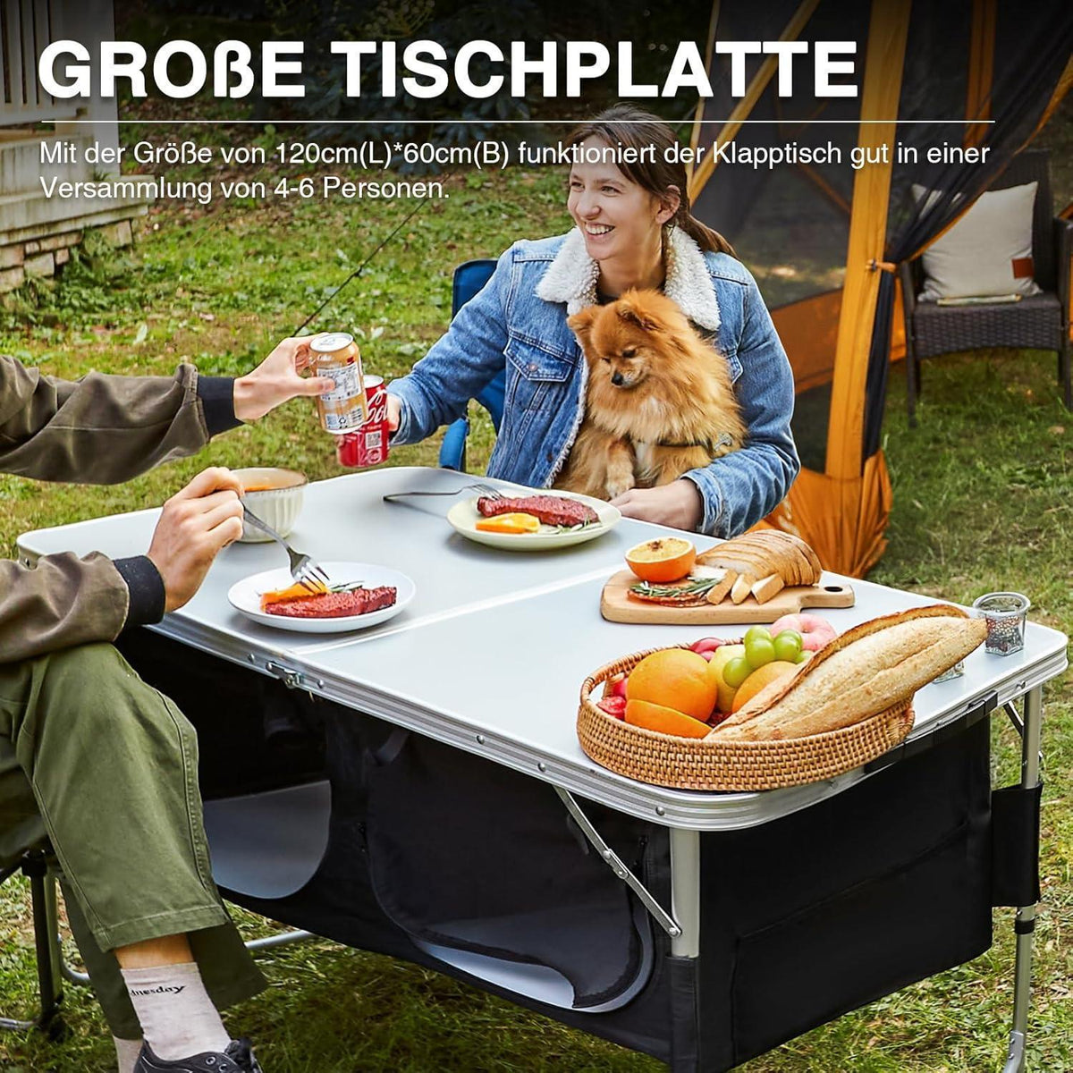 Klapptisch Aluminium höhenverstellbar mit Stauraum 120x60cm