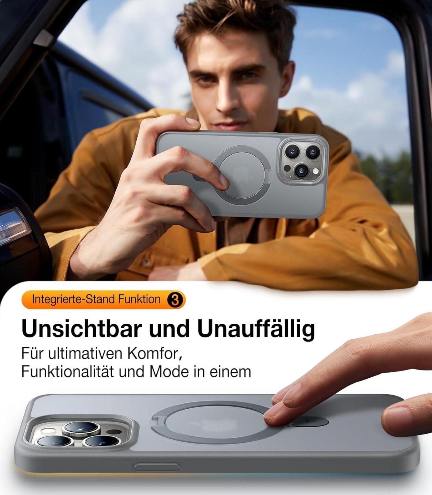 TORRAS Ostand iPhone 15 Pro Hülle MagSafe Schutzhülle Grau Magnetisch