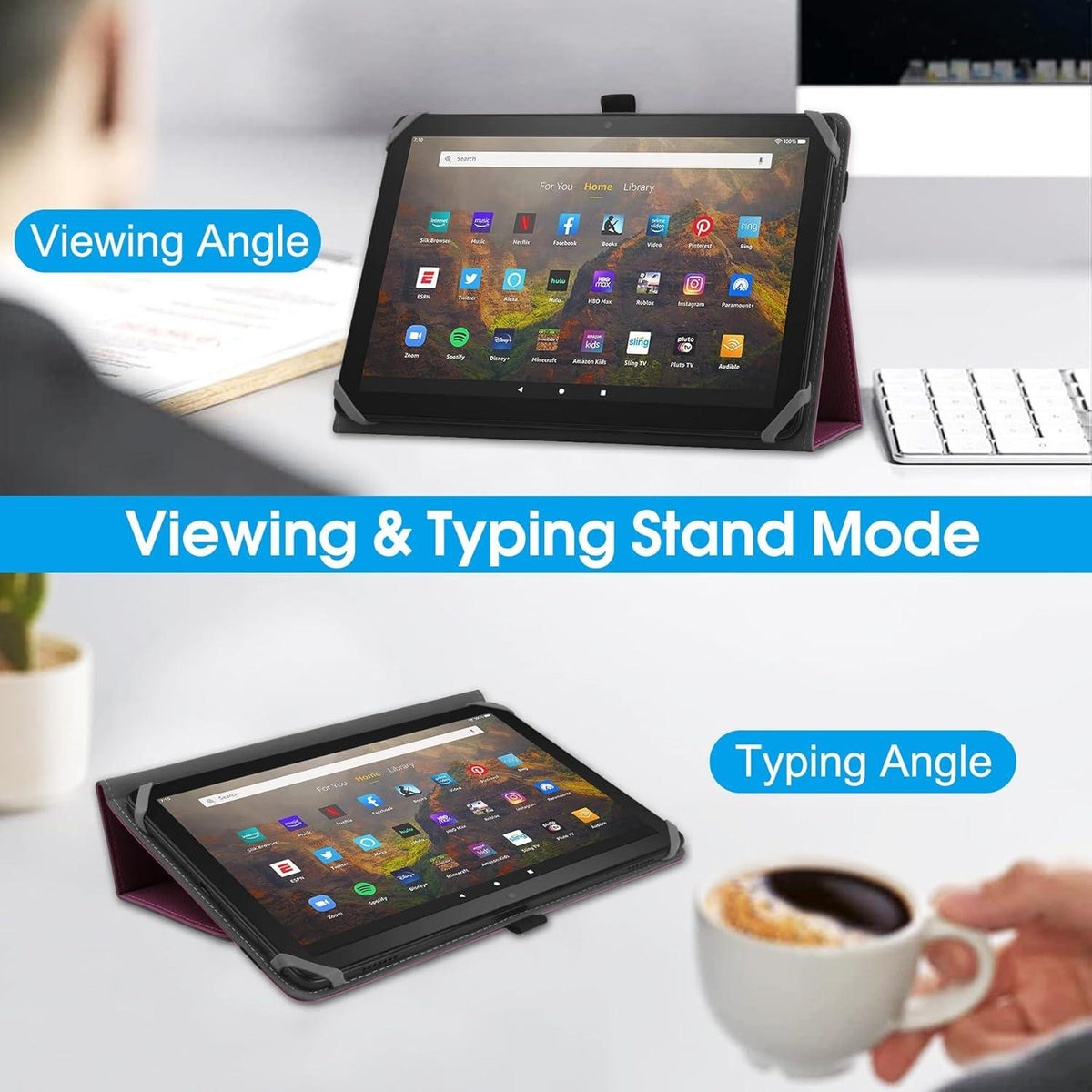 HoYiXi 10-11 Zoll Tablette Schutzhülle Fire Max 11 2023 - Violett - Ständer Folio & Handschlaufe - Samsung Lenovo TECLAST Android Tablet