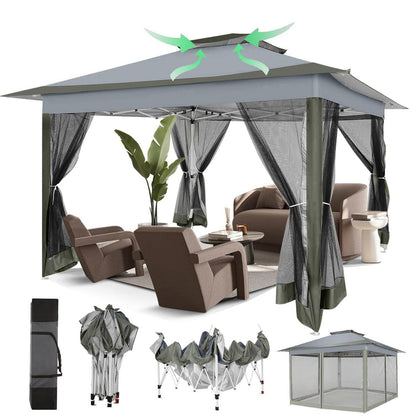3x3 Gartenpavillon wasserdicht, Pop-Up mit Moskitonetz