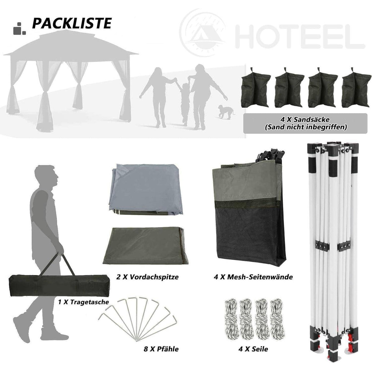 3x3 Gartenpavillon wasserdicht, Pop-Up mit Moskitonetz