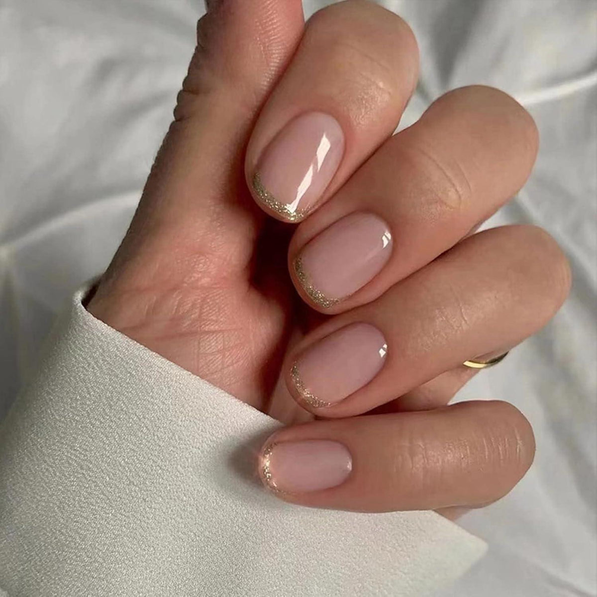 Gold Glitzer Eckige Aufklebbare Nägel 24 Stück Fake Nails