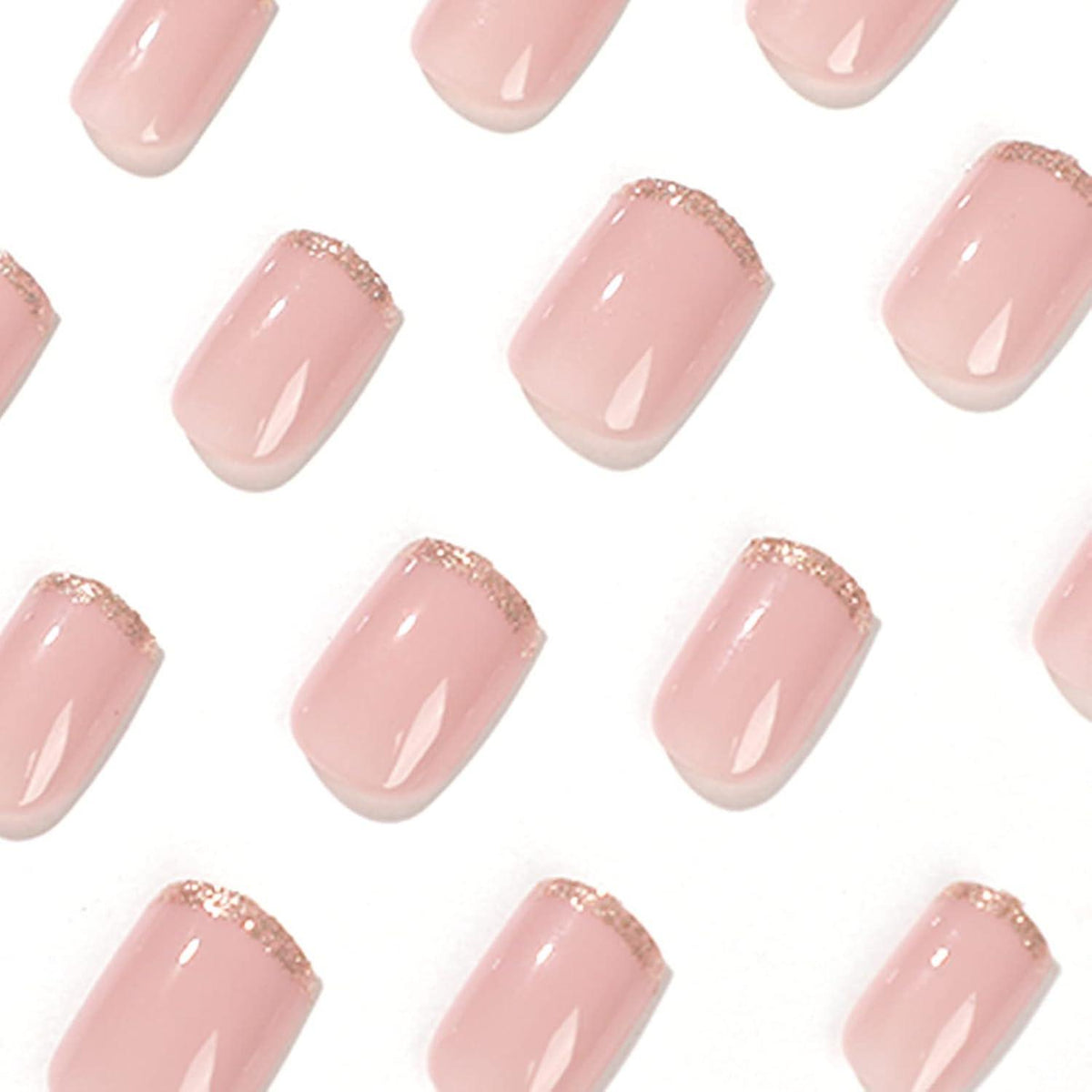 Gold Glitzer Eckige Aufklebbare Nägel 24 Stück Fake Nails