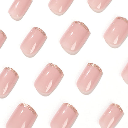 Gold Glitzer Eckige Aufklebbare Nägel 24 Stück Fake Nails