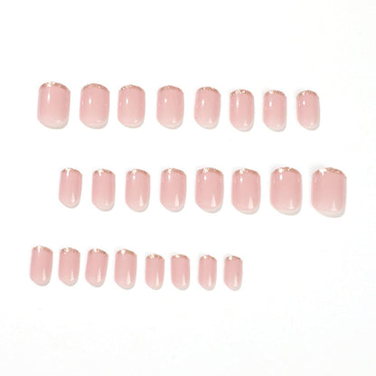24er Pack Gold Glitzer Eckig Nägel Zum Aufkleben - Künstliche French Fingernägel Kurz - Kunstnägel für Frauen