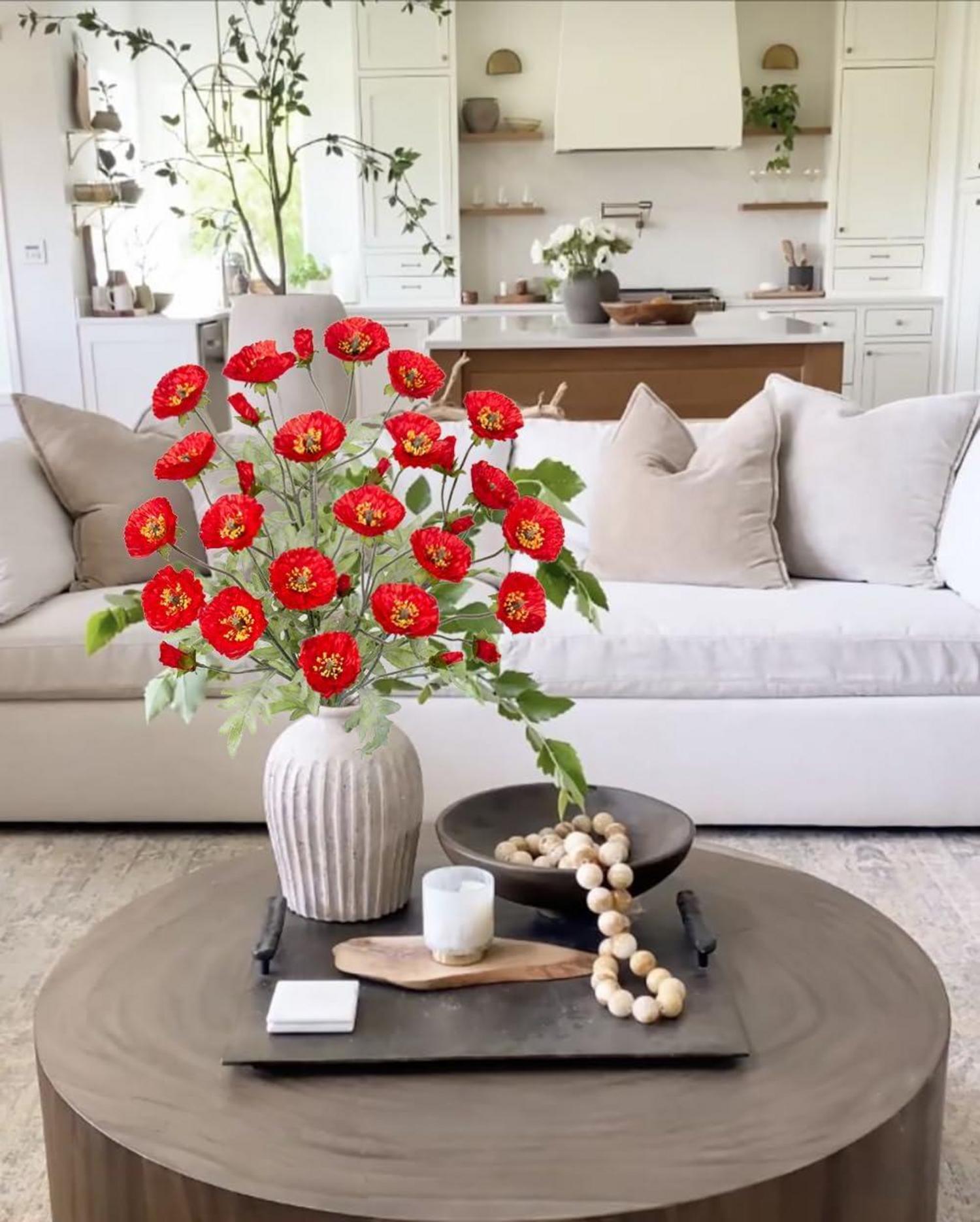 Künstliche Mohnblume Dekoblumen Set 70cm Rot Ø 7cm 3er