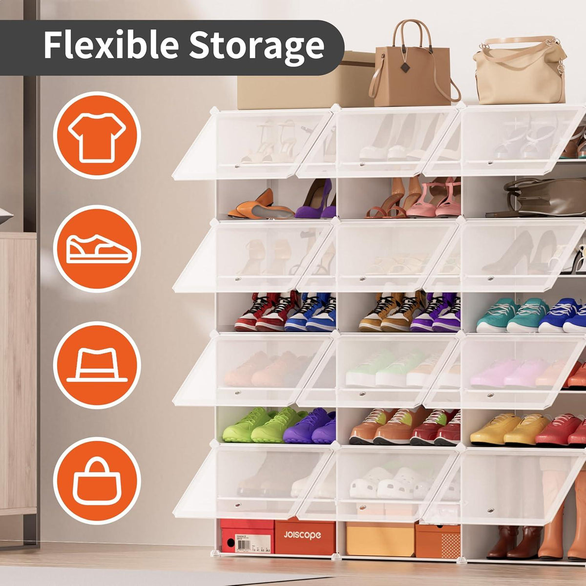 Modularer Schuhschrank Kunststoff Weiß Transparent Tür 2x8