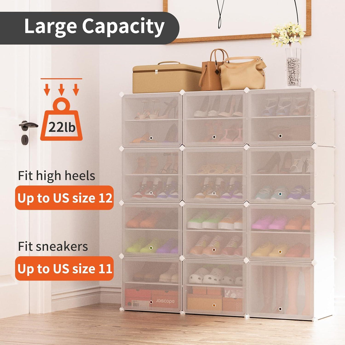 JOISCOPE Schuhschrank DIY Kunststoff Staubdicht Transparente Tür Weiß 2x8