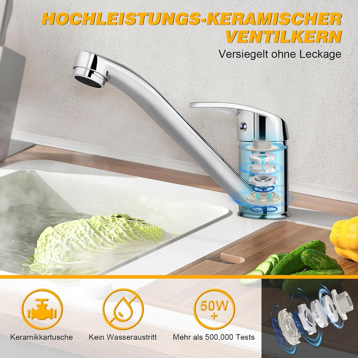 Einhebel Küchenarmatur 360° Schwenk für Einzel-/Doppelspüle