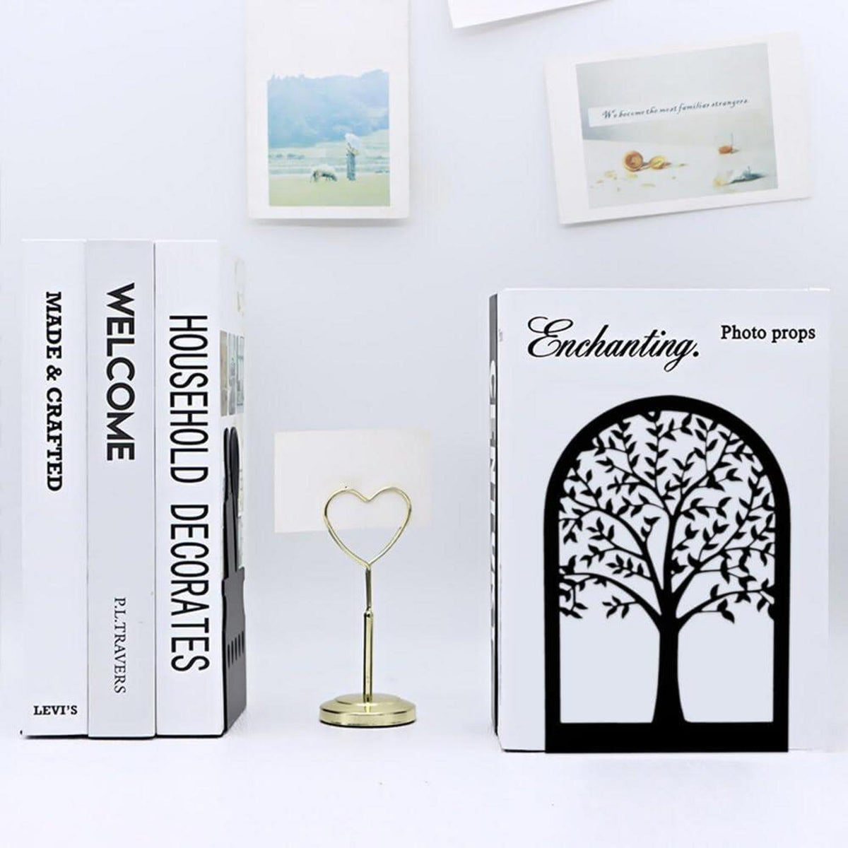 2 Schwarze Metall Buchstützen Baum Bookends 12 x 9 x 18 cm