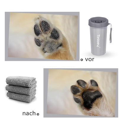 Tinioey Pfotenreiniger für Große Hunde inkl. 3 Hundehandtücher Grau-L