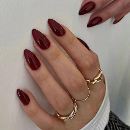 Burgundrote Almond Press On Nails – Elegante Kunstnägel zum Aufkleben