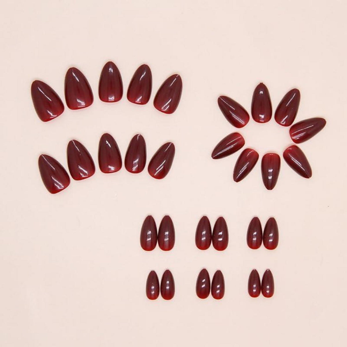Burgundrote Almond Press On Nails – Elegante Kunstnägel zum Aufkleben