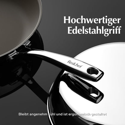 Redchef Keramik Bratpfanne 28 cm Titanium Antihaft Pfanne Tri-ply Edelstahl Induktion Keramikbeschichtung Herd PTFE PFOA PFAS Backofen Spülmaschine 28