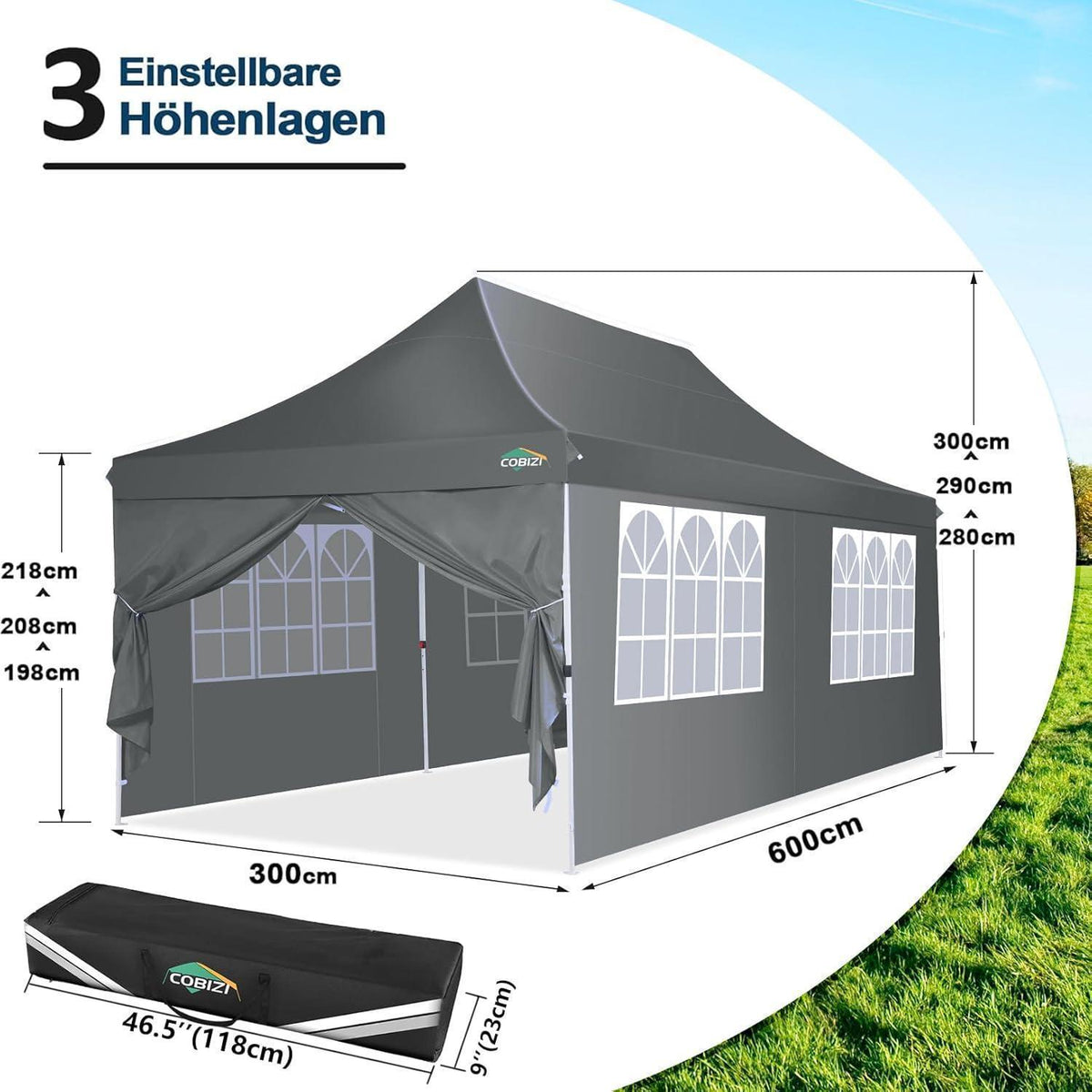3x6m Faltpavillon Wasserdicht mit Seitenwänden – Partyzelt für Garten