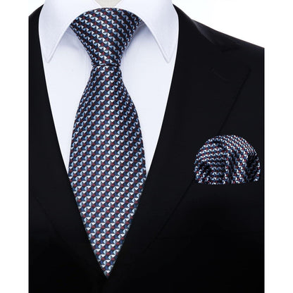 Herren Krawatten Set Blau Check Plaid Tupfen Hochzeit