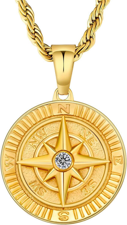 Goldene Herren Kompass-Kette mit Münzanhänger 2,5mm 55,9cm