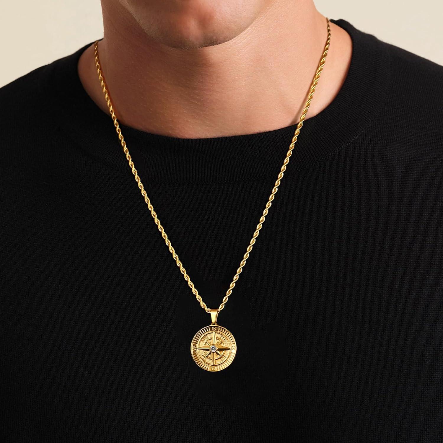 Goldene Herren Kompass-Kette mit Münzanhänger 2,5mm 55,9cm