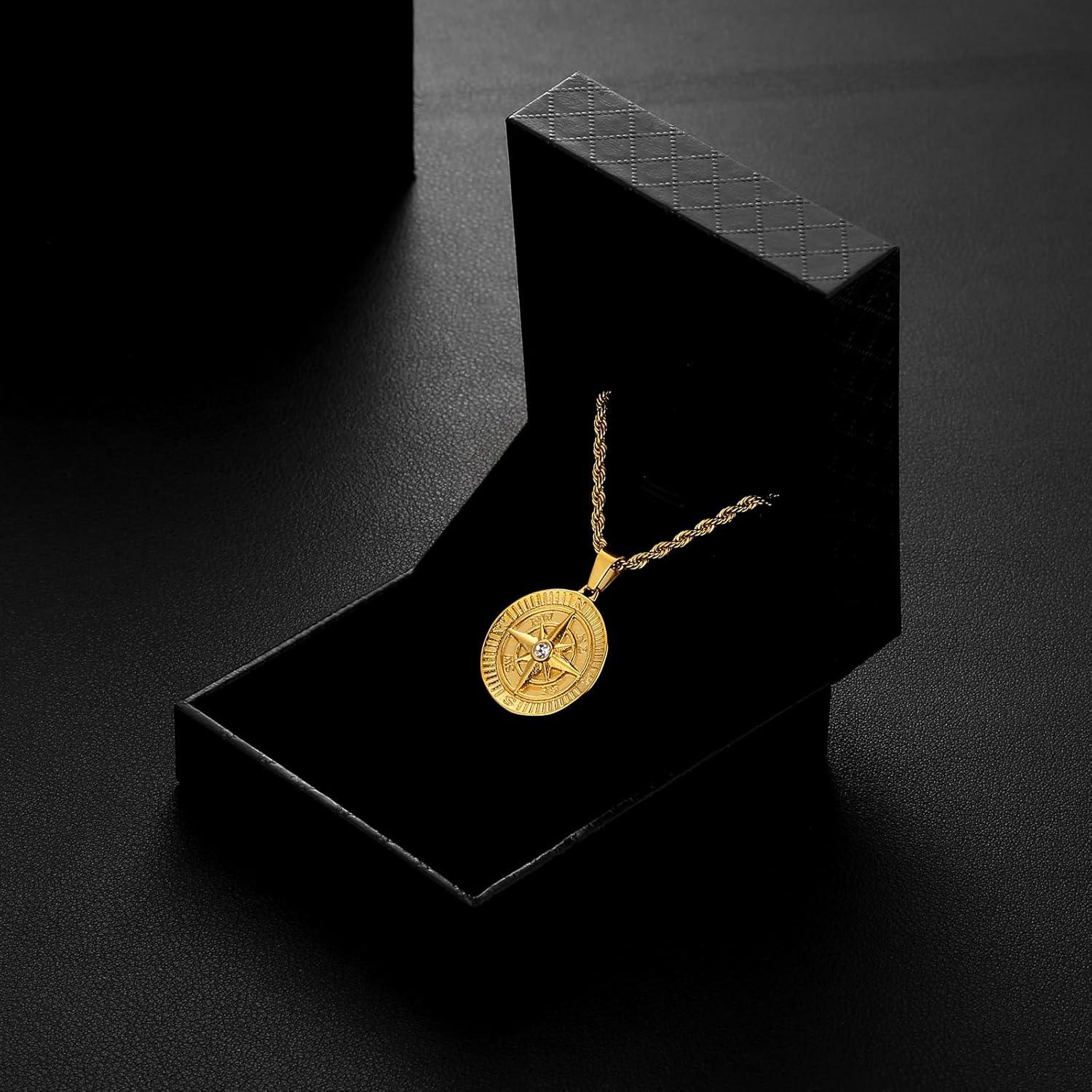 Herren Kette Münze Anhänger Kompass Löwe St. Christopher Jesus