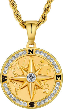 Kompass Anhänger Kette 2,5mm Goldkette 55,9cm Edelstahl Siegelring