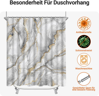 Duschvorhang Marmor 240x200cm Beschwerter Saum Wasserabweisend 16 Ösen 146 H200