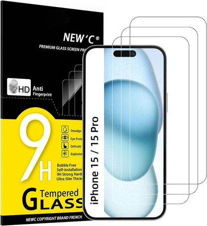 Panzer Schutzglas für iPhone 16/15 Pro 6,1 Zoll, 3 Stück