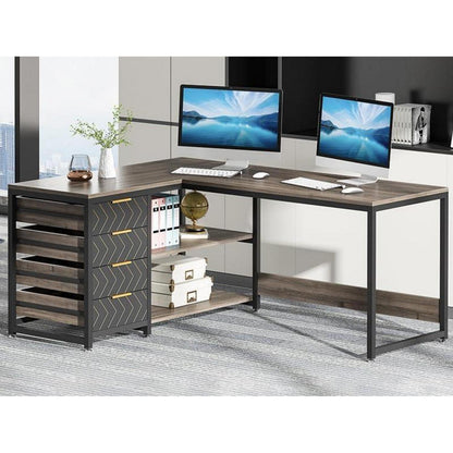 L-förmiger Schreibtisch mit Schubladen – Eckschreibtisch für Büro & Home Office
