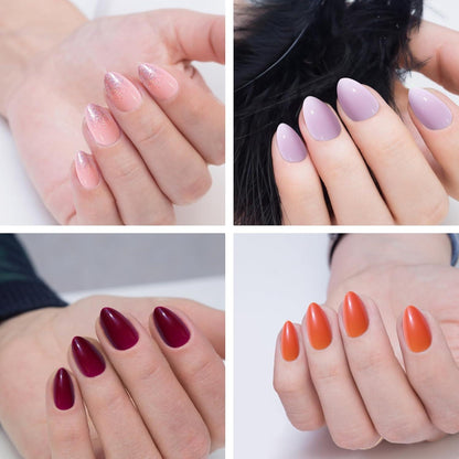 24er Pack Mandel Nägel Aufkleben Set Kurz French Einfarbig Fake Nails