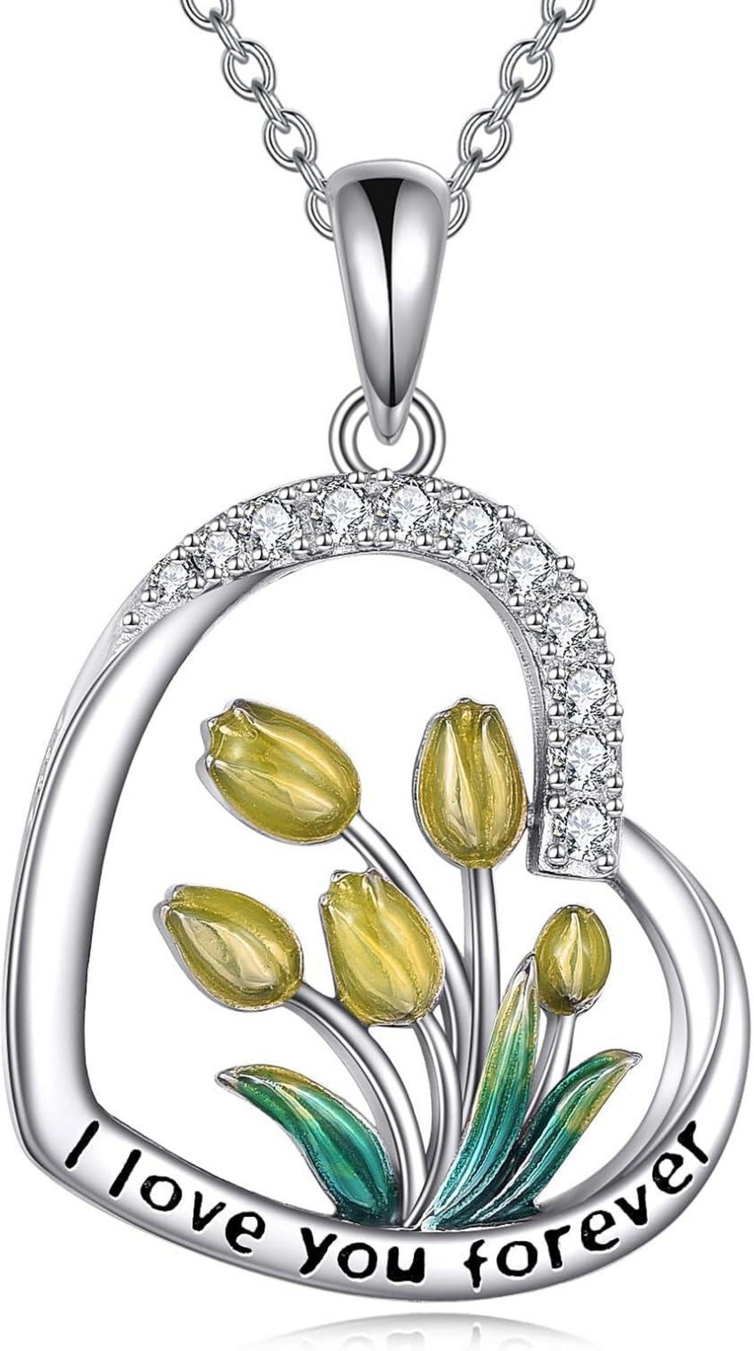 Herz Herz Halskette Tulpe Silber Frauen Mädchen Geschenk