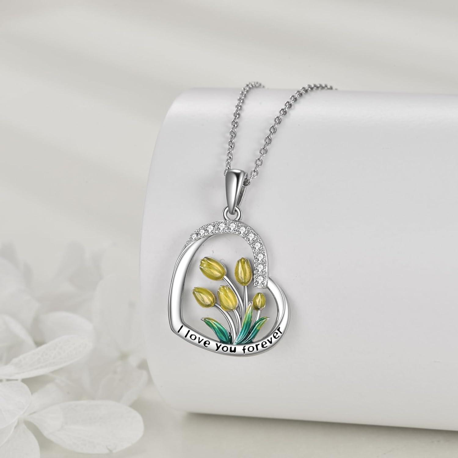 Herz Tulpe Halskette Sterling Silber - Geschenk für Frauen