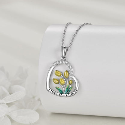 Herz Tulpe Halskette Sterling Silber - Geschenk für Frauen