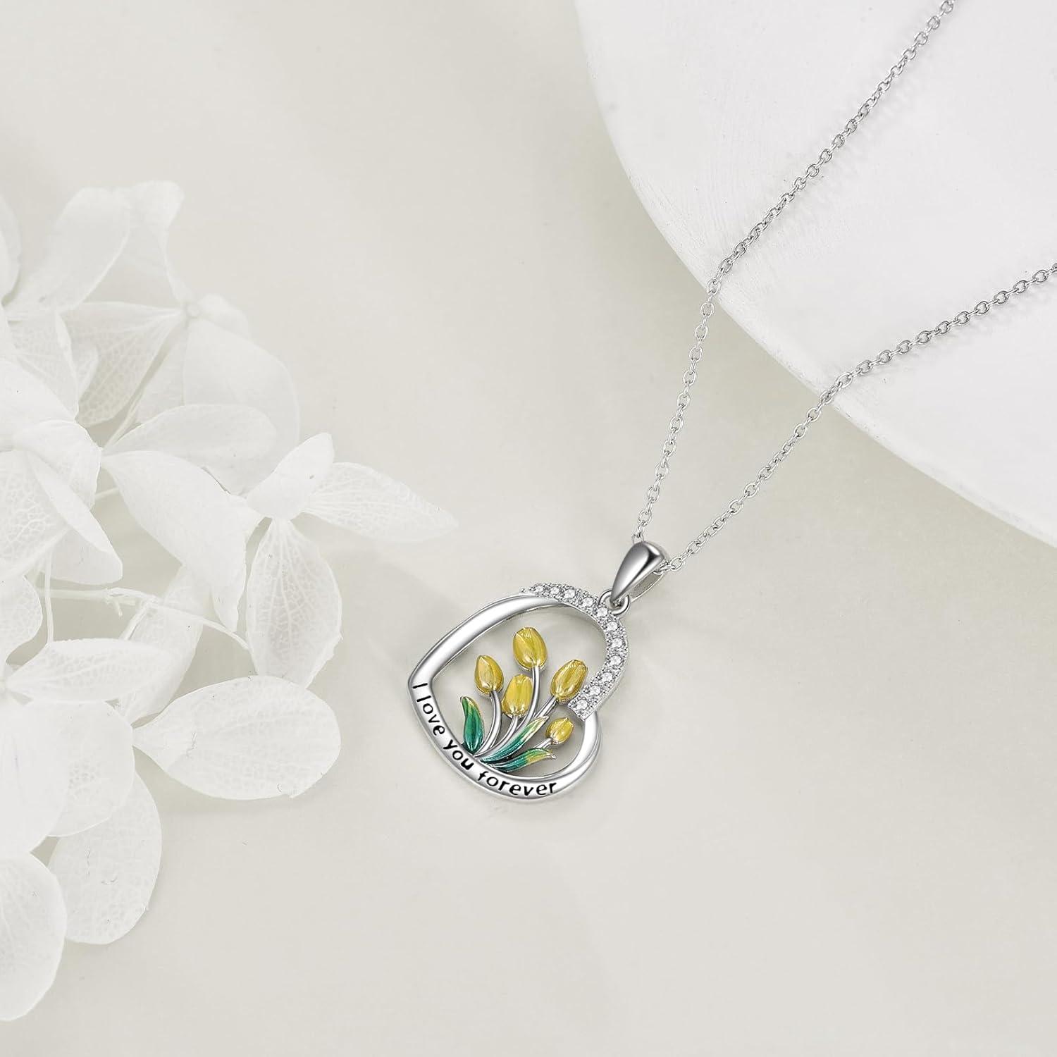 Herz Herz Halskette Tulpe Silber Frauen Mädchen Geschenk