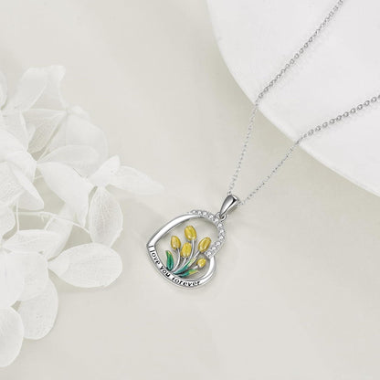 Herz Herz Halskette Tulpe Silber Frauen Mädchen Geschenk