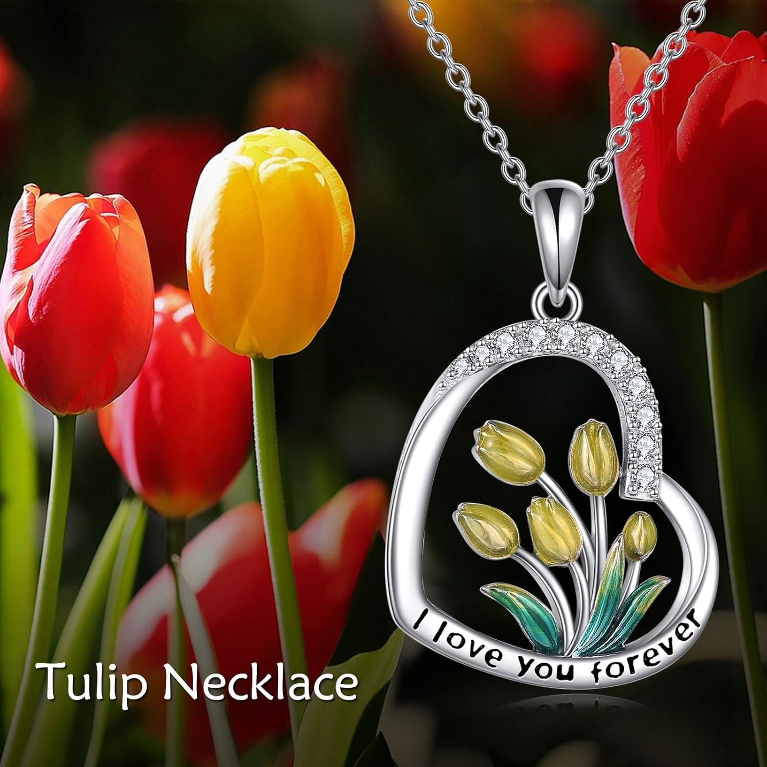 VOANALA Herz Tulpe Halskette Sterling Silber Geschenk Frauen