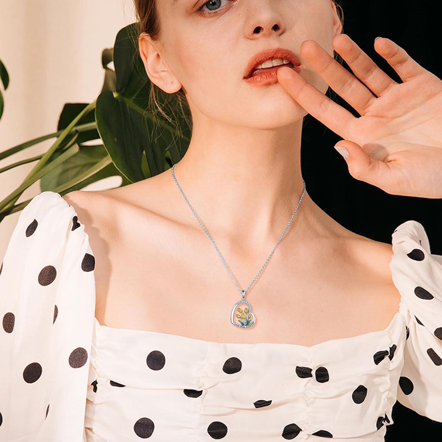 Liebe Herz Tulpe Halskette Sterling Silber Geschenk Frauen Mädchen