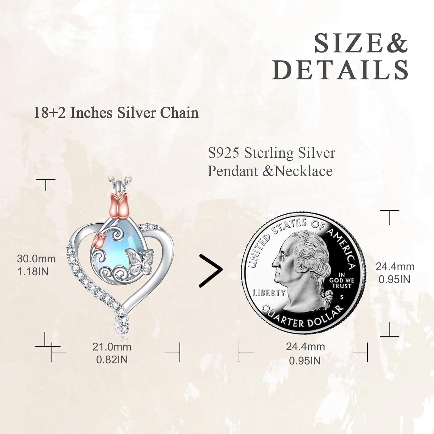 Mondstein Schmetterling Halskette 925 Sterling Silber Herz Anhänger